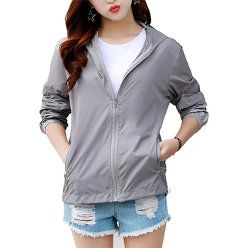 

Female Zipper Pockets Casual Long Sleeves Coats Women Basic Jackets Autumn Hooded Jacket Breathable Sun Protection Coat
