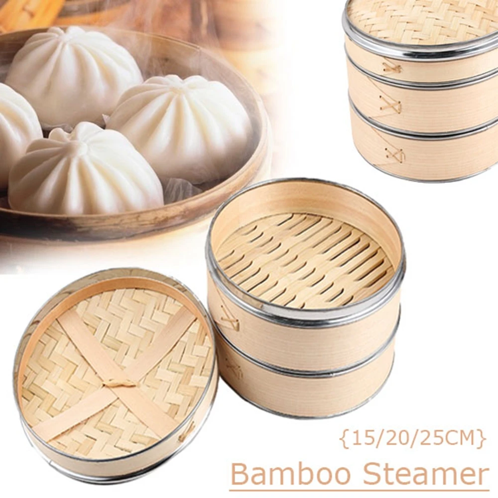Stainless Steel Edging Bamboo Steamer Dim Sum Dishes Fish Steamer Rack