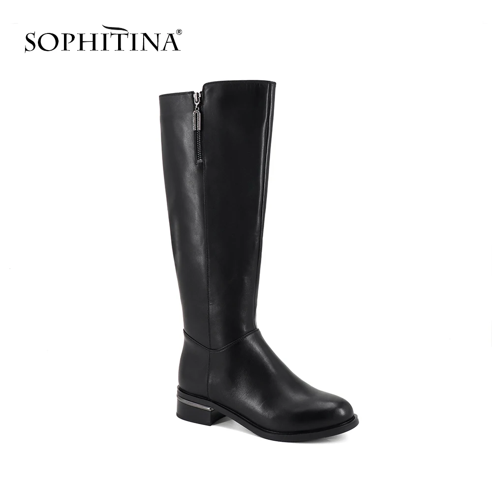 

SOPHITINA Fashion Solid New Boots High Quality Cow Leather Comfortable Square Heel Round Toe Shoes Women's Ankle Boots SC262