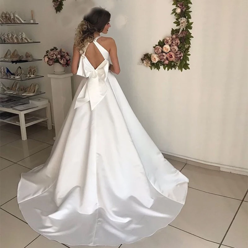 Сексуальное свадебное платье с глубоким v-образным вырезом, белое сатиновое свадебное платье цвета слоновой кости с открытой спиной, платье со съемным бантом, Vestido De Noiva