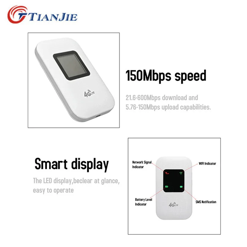 TIANJIE 3g/4G сим-карты Беспроводной Wi-Fi маршрутизатор CAT4 Портативный 4 аппарат не привязан к оператору сотовой связи Мобильная компиляция java-приложений! Разблокирована 150 Мбит/с Wi-Fi роутер с дополнительным внешним светодиодный указать