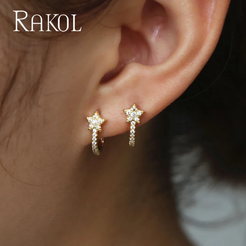 Rakol Fashion Top Quality J Shape Micro Pave Zirconia Star Stud Earring Cute Girl Party Jewelry Factory Wholesale Price Re Stud Earrings Aliexpress