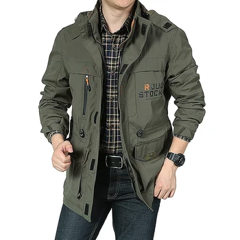 DIMUSI Men's Jackets Casual Outwear Hiking Windbreaker Hooded Coats Fashion Army Cargo Bomber Jackets Mens Clothing 2