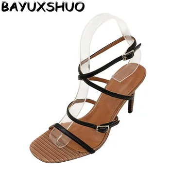 

BAYUXSHUO New Summer Sexy Women High Heel Sandals Open Toe Party Sandals Fine Root High Heels Thin Belt Combination Women Shoes