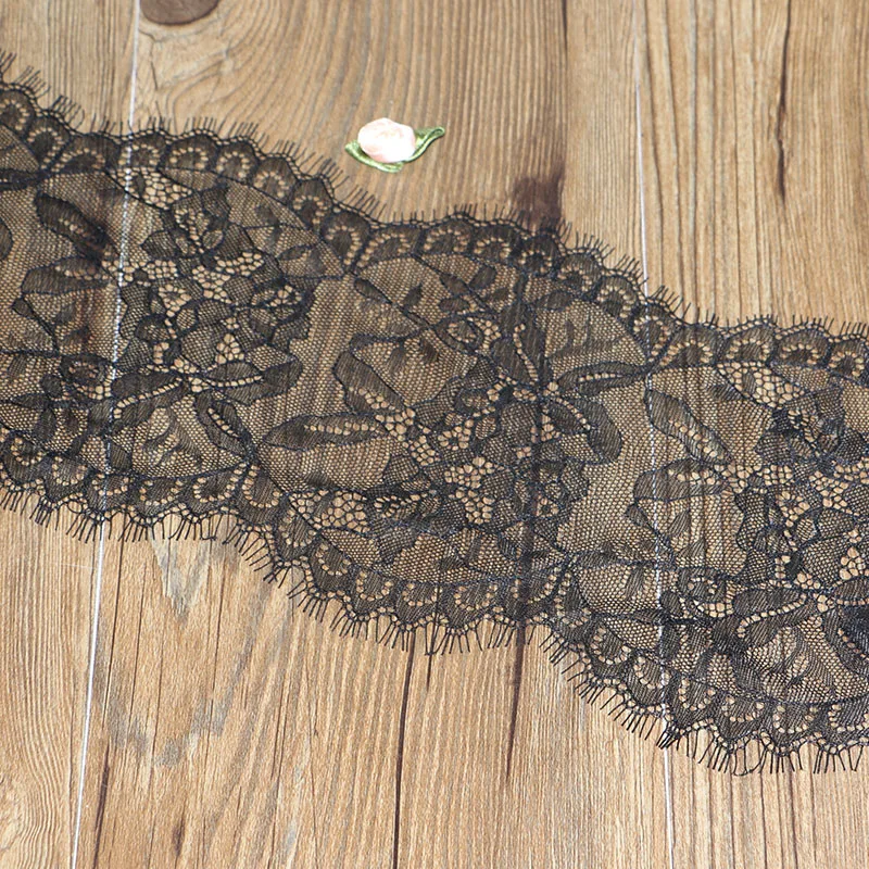 

3 yards, 14 cm wide, high quality fashion, high quality hand-made DIY black flower pattern eyelash lace trim, decorative clothin