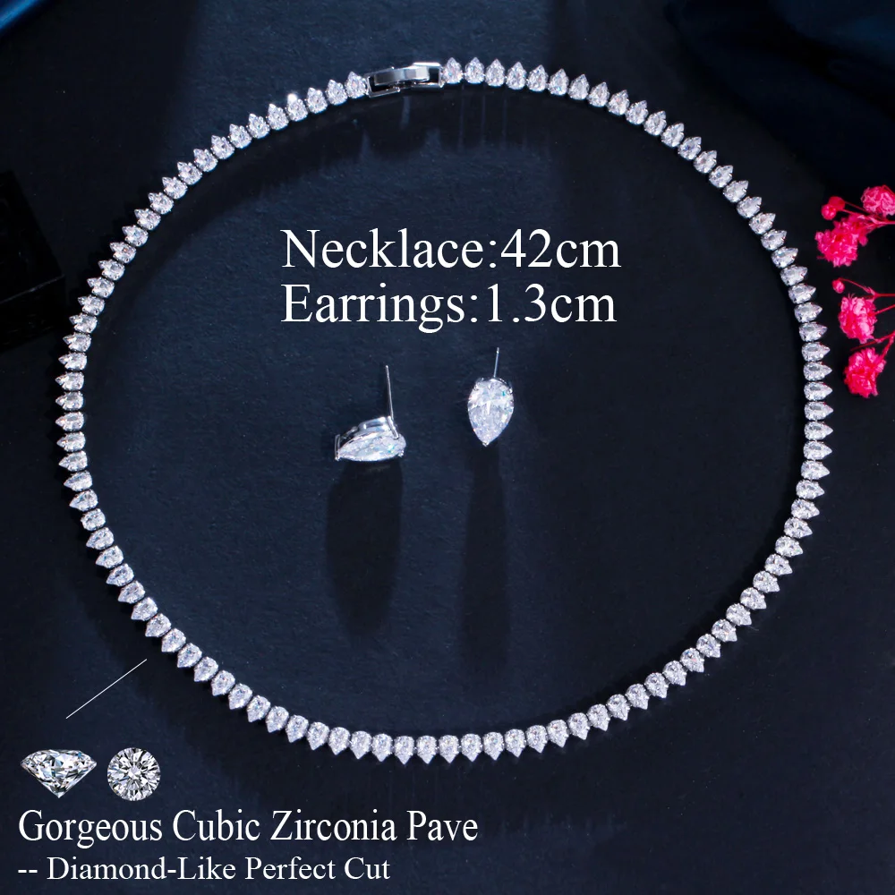 Bridal Jewelry Sets CWWZircons Gorgeous Cubic Zirconia White Gold Color Round Wedding Bridal Necklace Earrings Party Jewelry Set For Brides T567