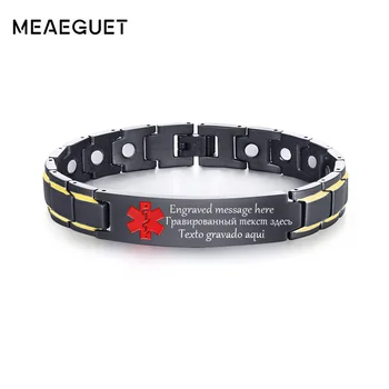 

Personalized Men's ID Bracelet Stainless Steel Health Magnetic Therapy Healing Magnet Bangle Custom Text Male Power Jewelry