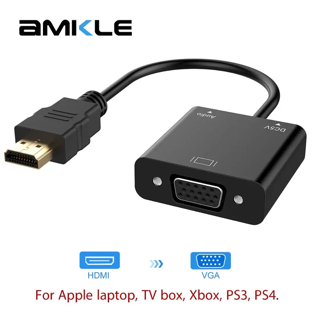 Адаптер Amkle HDMI в VGA кабель конвертер с поддержкой 1080P аудиокабель для HD ТВ XBOX PS3 PS4 - Фото №1