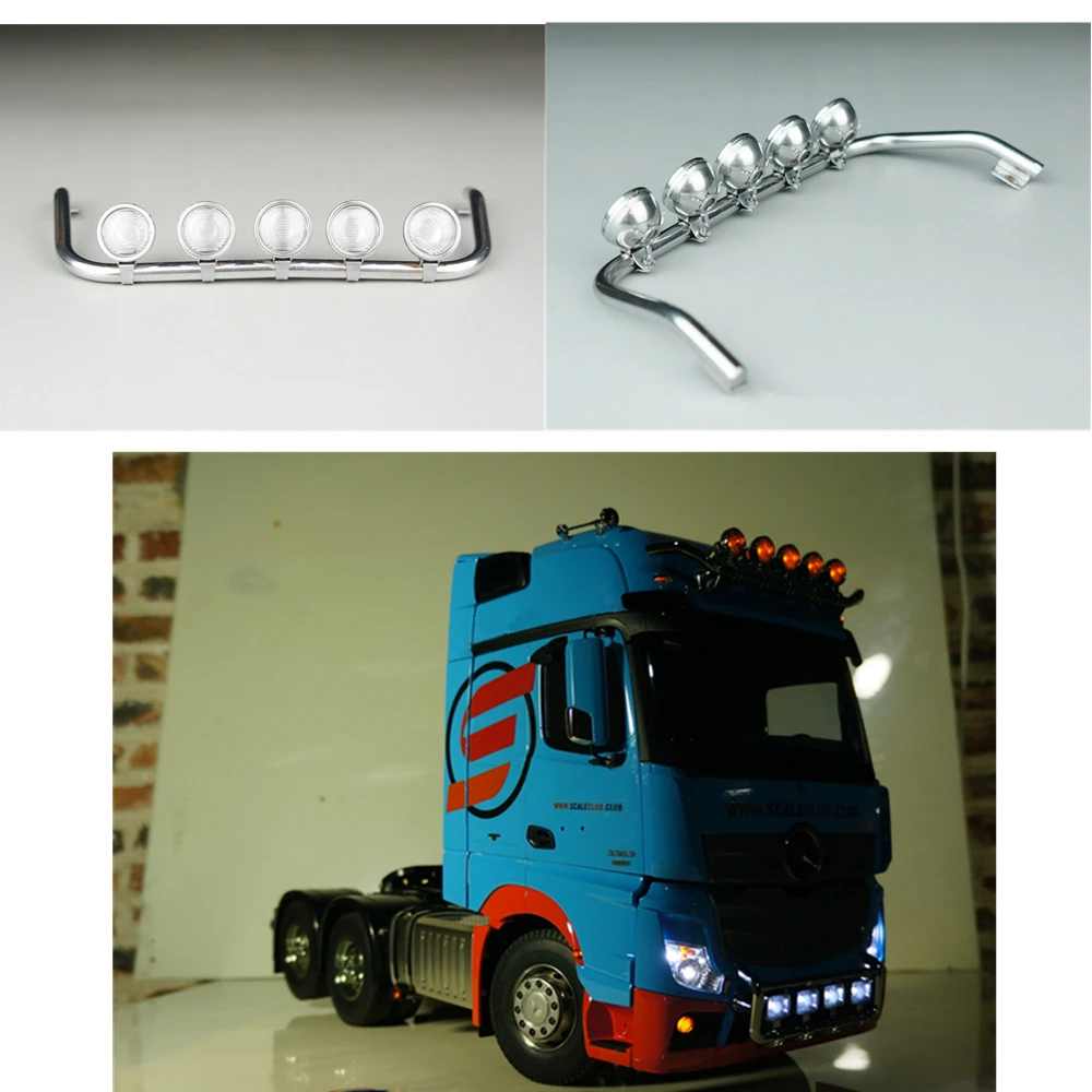 

Tamiya Tractor Highline Truck Upgrade Part Body Roof Metal Lights Bar With Led For 1/14 Scale Remote Control Car Benzz 1851 3363