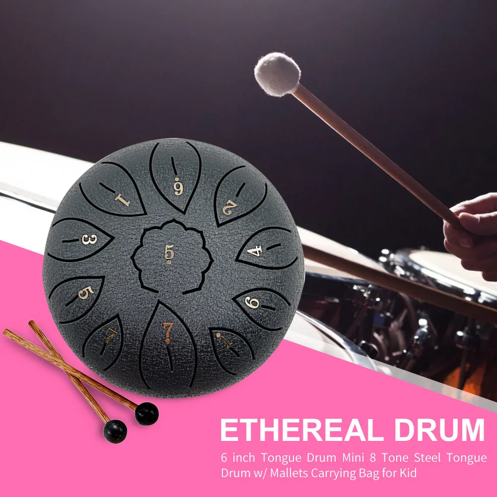 6 inch Mini Drum 11 Tune Tong Drum Percussion Musical Instrument Steel Tongue Drum ith Bag Drumsticks Sticker for Beginner