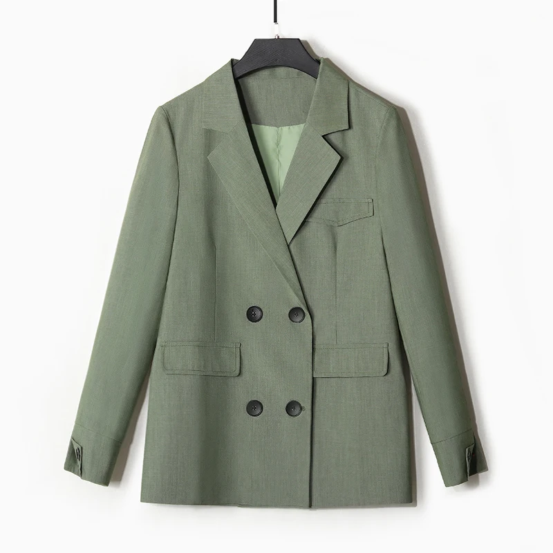 Korean Stylish Ladies Blazer Solid Green Loose Casual Suit Jacket Long Sleeve Simple Vintage Office Women Blazer New MM60NXZ