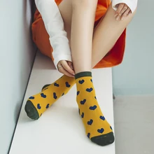 1 пара, разноцветное сердце «любовь», женские толстые носки, школьный хлопок, до середины колена, носки с принтом «маленькая любовь», осенние и зимние носки