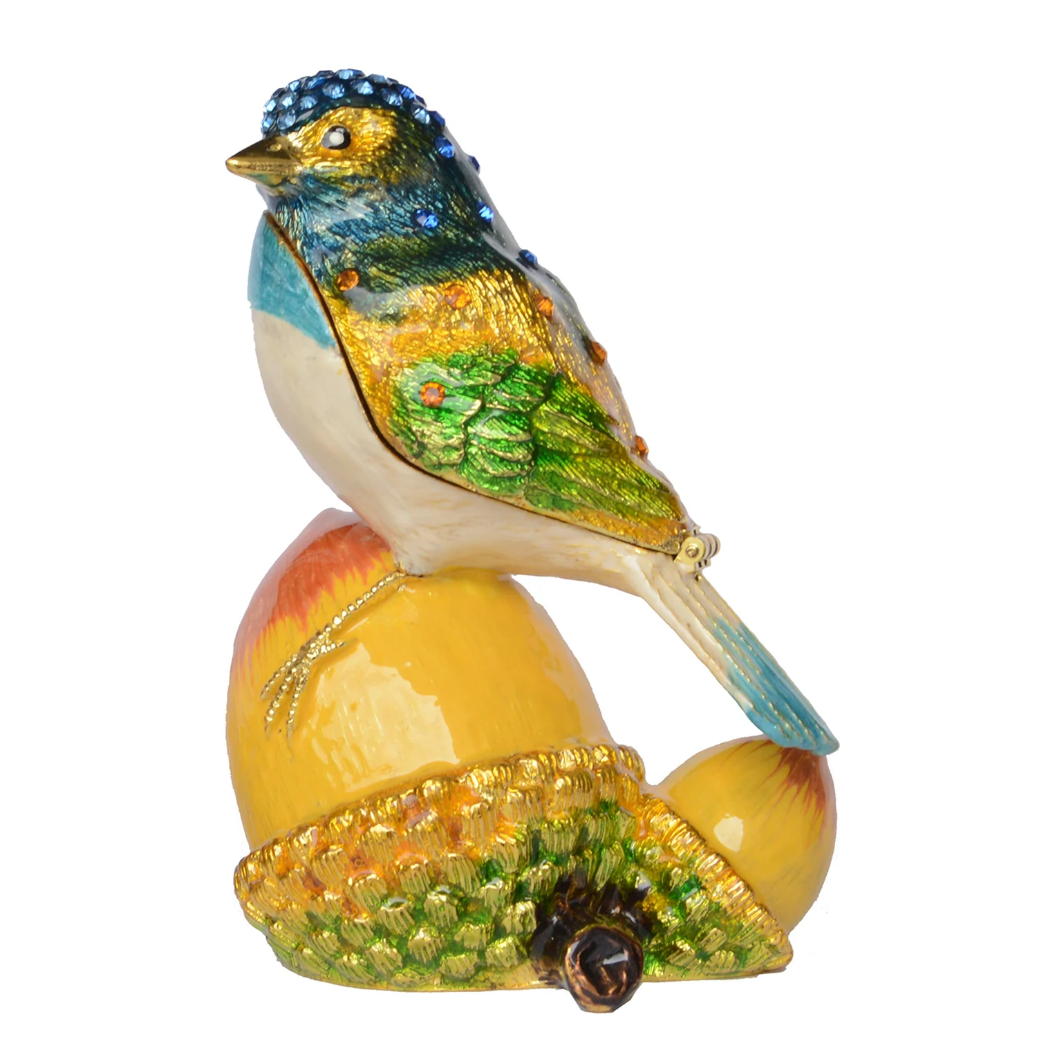 Bird on Acorn Trinket Box, Jewelry Organizer, Ring Holder, Metal Collectible Figurine, Novelty Gift