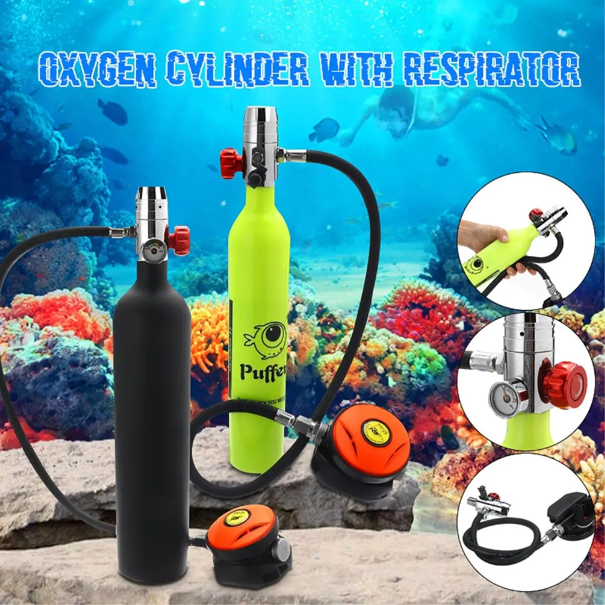 

0.5L 1L Scuba Oxygen Cylinder Diving Air Tank Regulator Snorkel Respirator Refill Adapter Snorkeling Breathing Diving Equipment