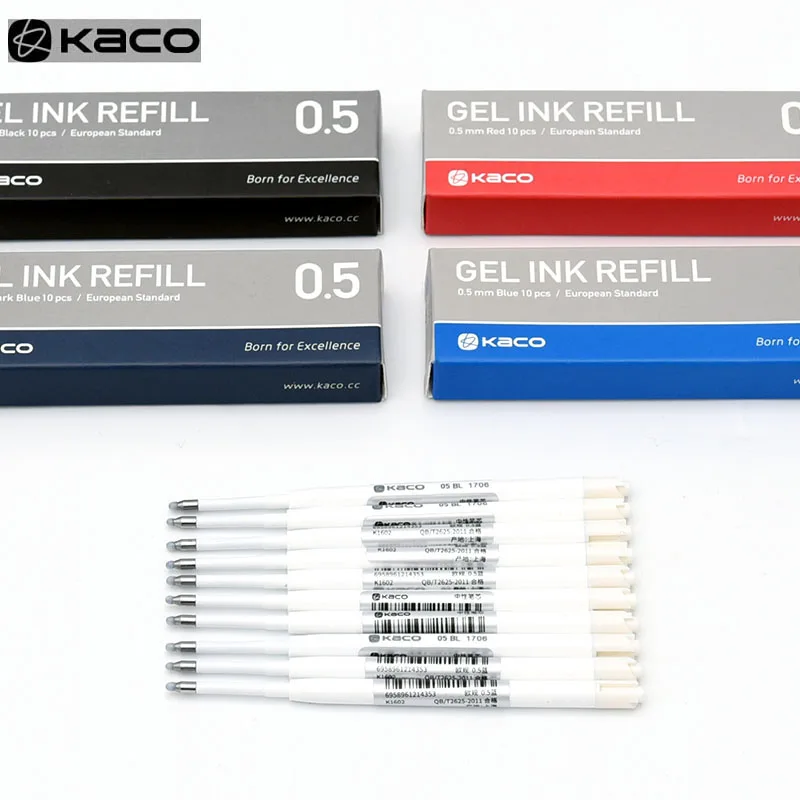 For Xiaomi Metal Sign pen Kaco 0.5MM EU Refill Blue/Black/Red/Navy Blue Ink European Standard Retractable Gel Pens 10Pcs/Pack