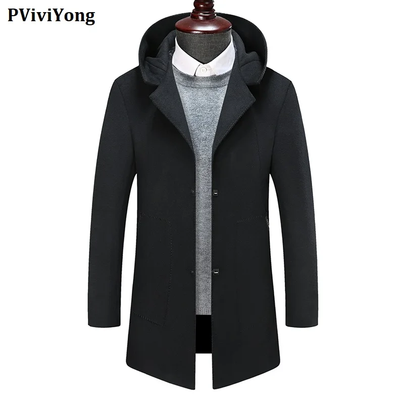 PViviYong new arrival winter high quality thicked liner wool coat men,hooded jacket men parka plus-size M-8XL 1988 - Цвет: Черный