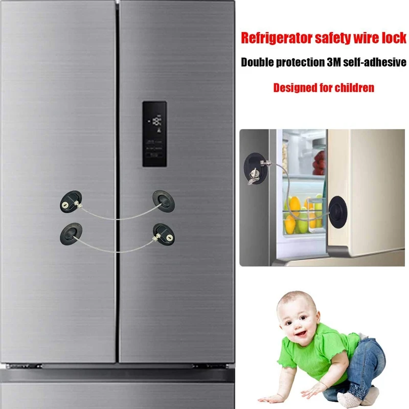 2 Pieces Refrigerator Door Lock Strong Adhesive Freezer Door Lock File Drawer Lock Child Safety Cupboard Lock with Key