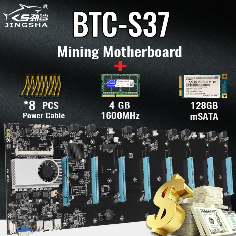 Mining Motherboard Kit with 8 GPU (65mm Interval) and CPU DDR3 Memory 4GB 1600MHz RAM 128GB mSATA SSD 8*Power Cable | Компьютеры и