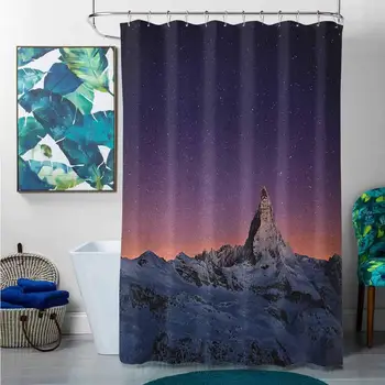 

Navy Blue Shower Curtains for Bathroom Night,Matterhorn Peak Zermatt Switzerland Galactic View European Natural Landmark, Purple
