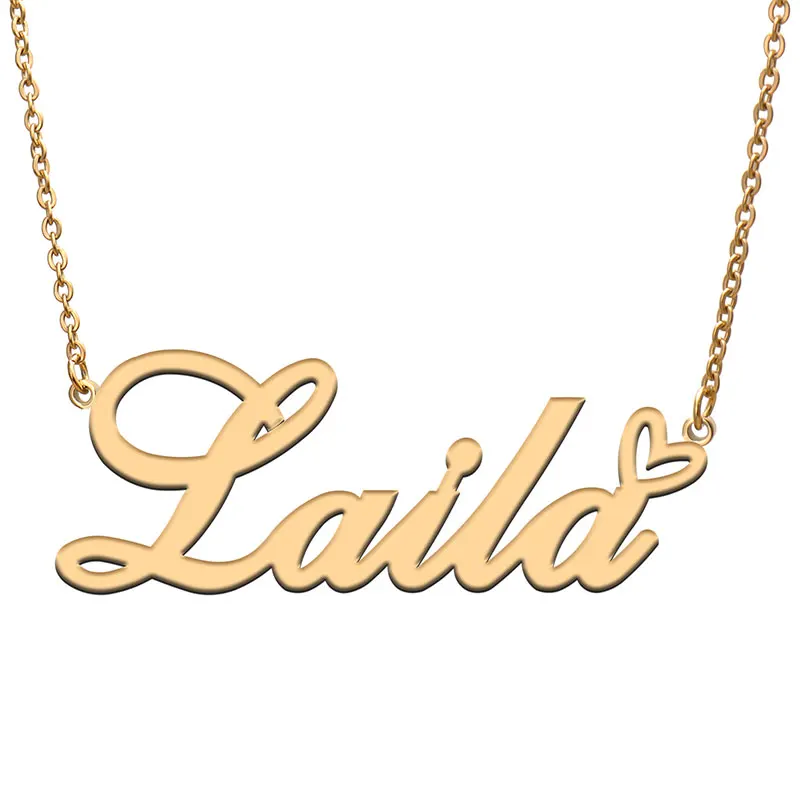 Laila Name with Love Heart Necklace for Women Stainless Steel