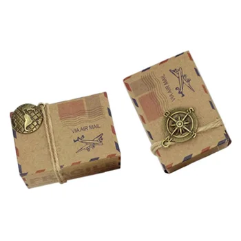 

50 Pcs Vintage Candy Box Air Mail Airplane Travel Theme Kraft Paper Chocolate Candy Box Wedding Favors Gift Box Party Supplies