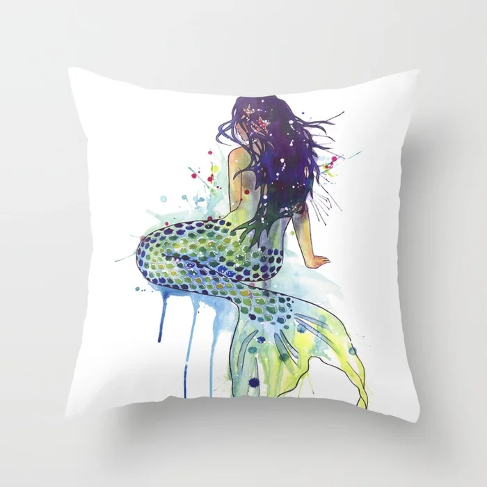 stained glass mermaid fish coastal cushion cover case for couch