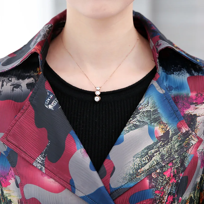 

New Style Middle-aged 40-50-Year-Old WOMEN'S Dress Spring And Autumn Coat Large Size Mid-length Slim Fit Tops Middle-aged Women