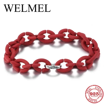 

New Silver Beads Charm Rubber Bracelets for Women Boho Style Hard Rubber X Red Bracelets Femme Jewelry Gifts