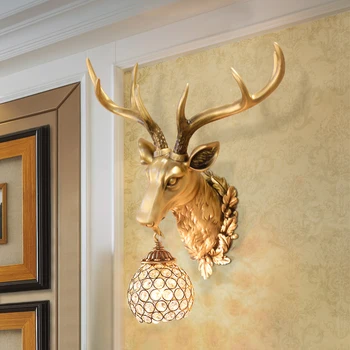 

$ Retro retro wall lamp antlers wall room living bed bedside Deer head lampgarden decoration home decoration accessories statue