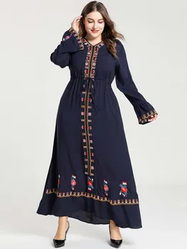 

Elegant Abaya Embroidery Maxi Dress Ethnic Hijab Muslim Cardigan Kimono Long Robe Gowns Middle East Eid Ramadan Islamic Prayer