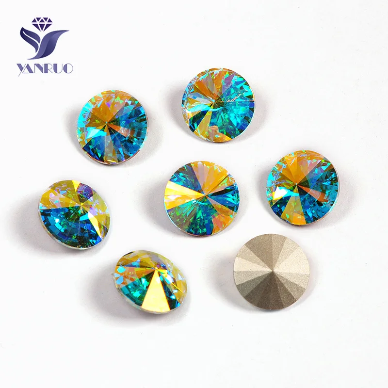 YANRUO 1122 Rivoli AB высокое качество круглые Пришивные остроконечные стеклянные стразы