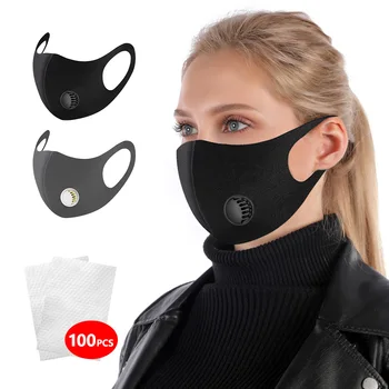 

Face Mask Valve Mouth Mask Air Purifying Anti Dust Reusable 3D Earloop Outdoor Washable Mask +100*Filters