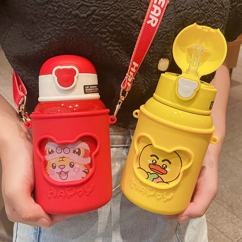 450 ML Cute Kids Water Bottle For School Baby Thermos Portable Children  Water Cup With Straw Stainless Steel Insulated Thermos