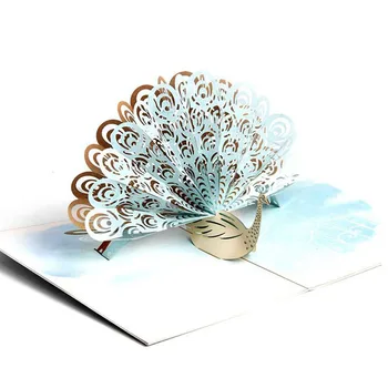 

Bronzing Cover 3D Greeting Card Handmade Paper-cut PeacockTail Bloom Greeting Card Wedding Birthday Card Invitation Card