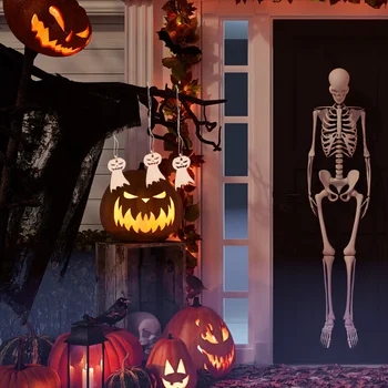 

40pcs Halloween Spider Pumpkin Skeleton Hanging Pendant Wooden Cutouts Ornament