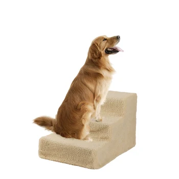 

【US Warehouse】Soft Portable Cat Dog 3 Steps Ramp Small Climb Pet Step Stairs Beige USA drop shipping