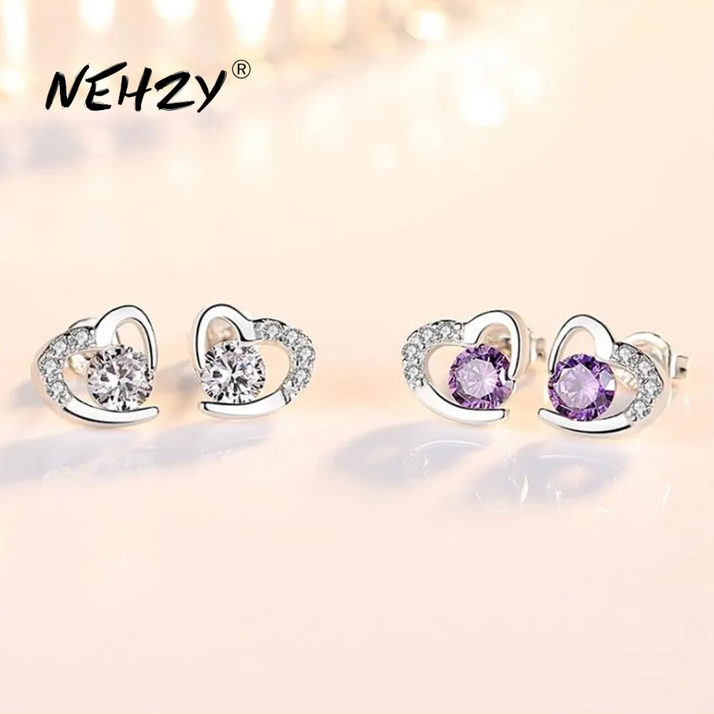 Fashion Jewelry Earrings Amethyst Zircon Heart-Shaped NEHZY 925-Sterling-Silver High-Quality