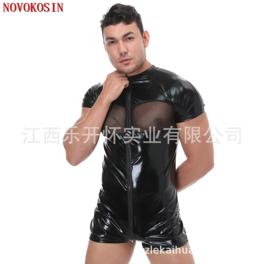 Мужской комбинезон из искусственной кожи с молнией спереди | Тематическая одежда