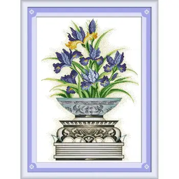 

Flower Arrangement Cross Stitch Kits Joy Sunday Floral Painting 11CT 14CT Cross Stitch DMS Printed Pattern DIY Embroidery Sets