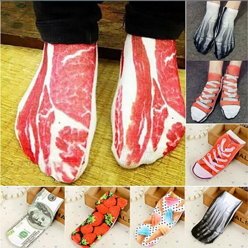 

2019 Fashion Unique Socks Men New Painting Art 3D Women Sock Funny Novelty Pork Animal Vintage Retro Cotton Ladies Ankle Socks