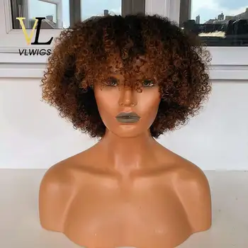 

VLwigs Omber Afro Curly 360 Lace Wig With Baby Hair Brazilian Remy Hair 250Density Curly Bob Wigs For Woman Pre-plucked Wig ZCX9