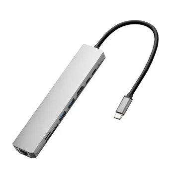 

1 Pcs 8In1 Usb-C 3.1 To Type-C Usb 3.0 Hub Hdmi Rj45 Ethernet Micro Security Digital Card Tf Otg Adapter
