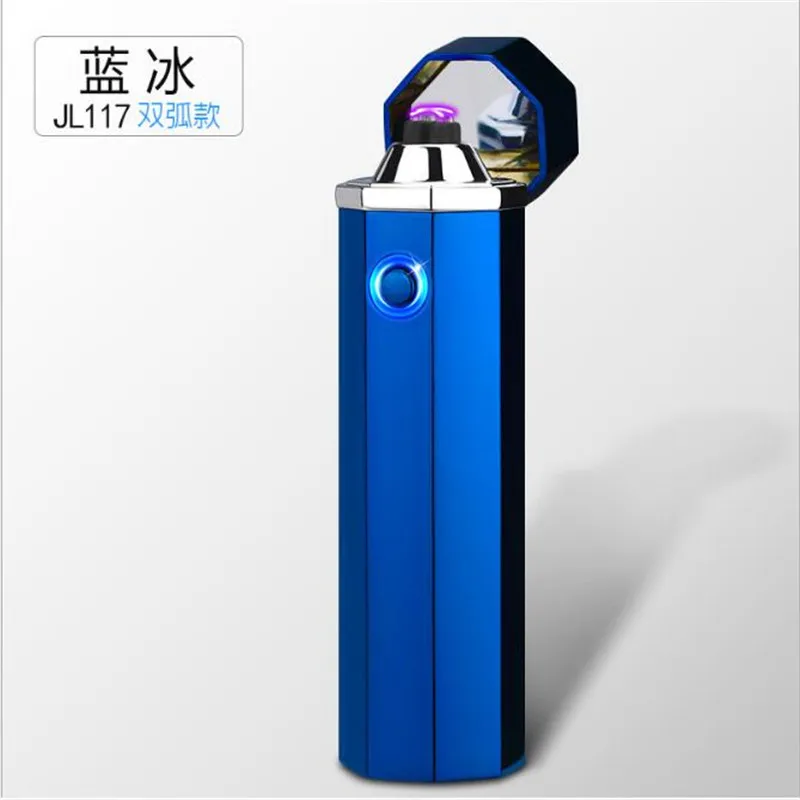 blue ice Плазменная двойная дуга цилиндрическая Зажигалка Ветрозащитная беспламенная электронная сигарета зажигалка аксессуары для сигарет aansteker - Цвет: blue ice