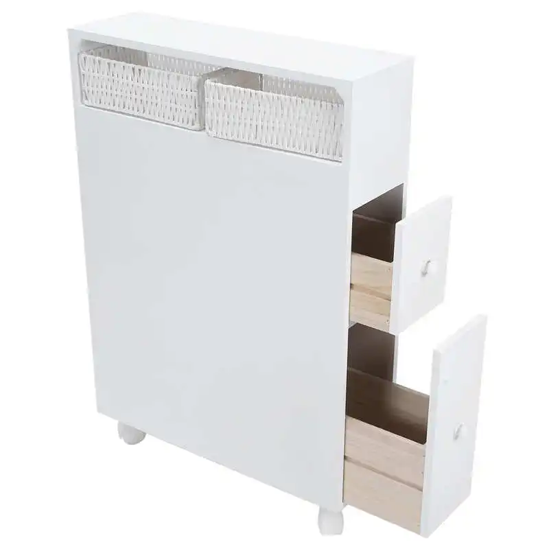 Multigot Bathroom Floor Cabinet Wooden Laundry Shelf Storage Organizer Unit Freestanding Toilet Tissue Cabinet with Paper Roll Holder and Door with Side Shelf: 76 x 20 x 107 cm