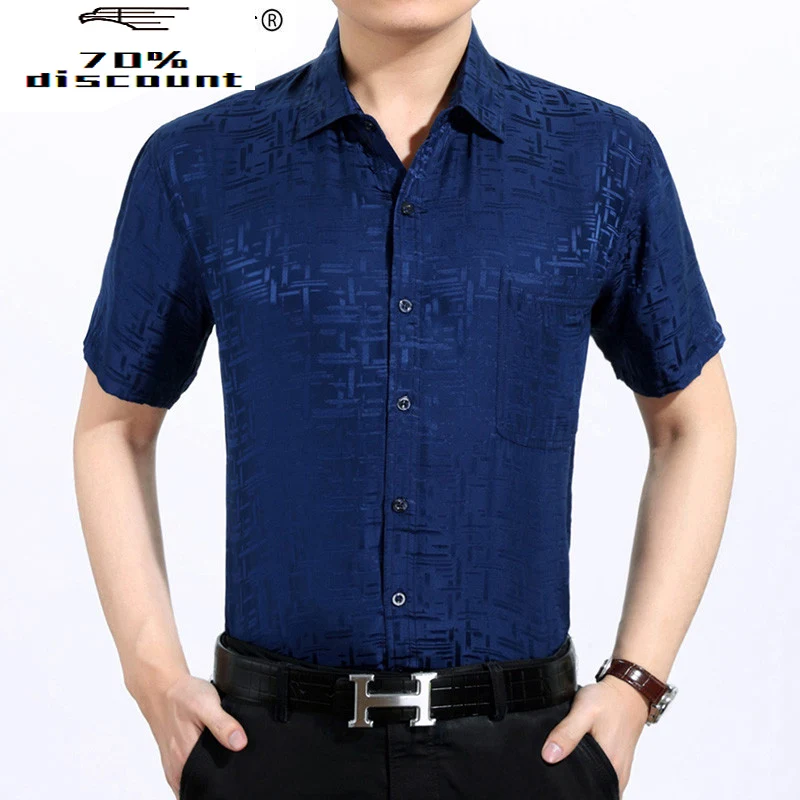 

2020 New Summer Real Silk Shirt Men White Short Sleeve Shirt Formal Man Shirts High Quality Camisa Masculina KJ2943