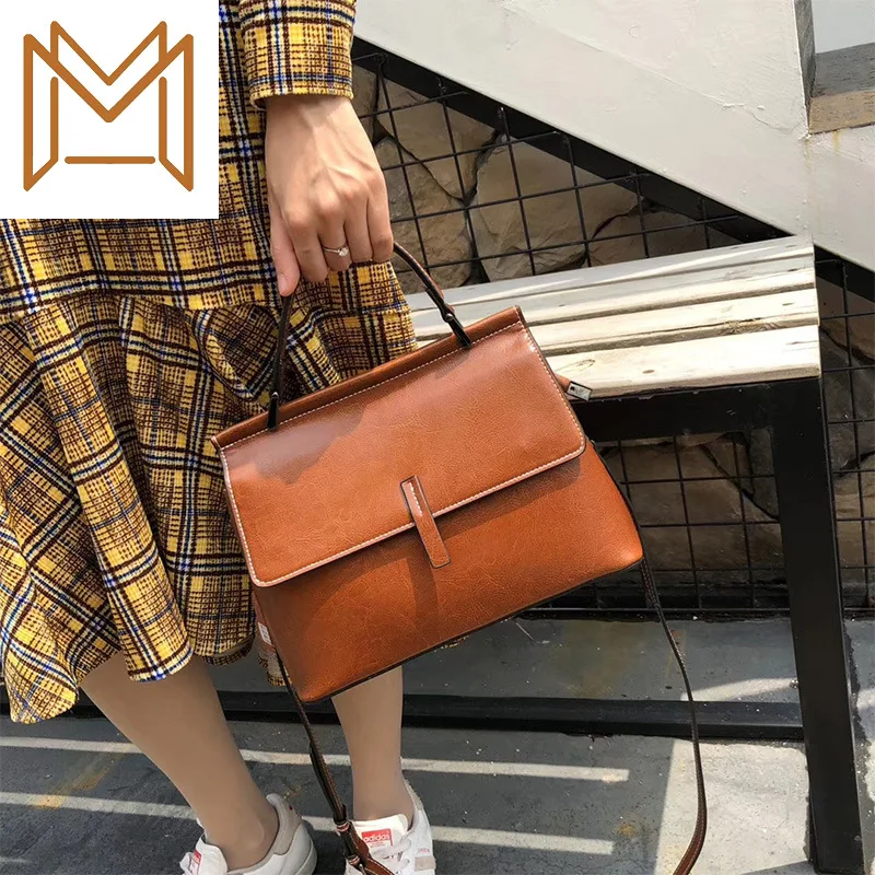 

Bag Woman Package 2019 Senior Feel Western Style Texture Leisure Time Genuine Leather Portable Oblique Satchel