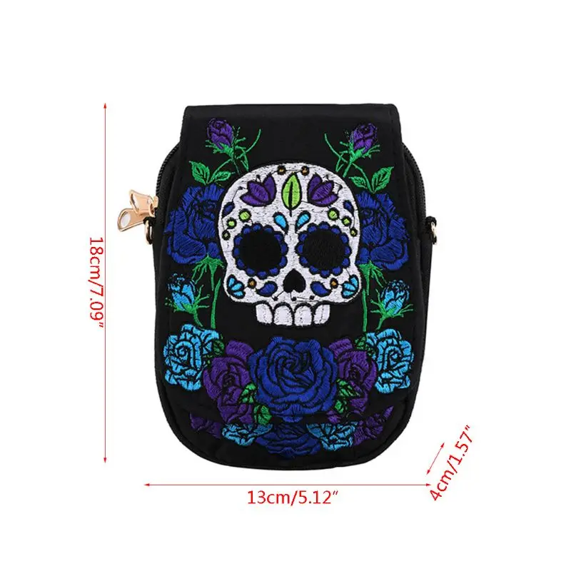 

Women Skull Rose Handbag Canvas Embroidery Ethnic Shoulder Bag Lady Crossbody Tote Satchel Purse X4YB