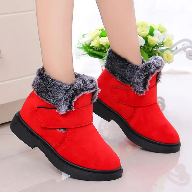 Mumoresip/ботинки для девочек; ботинки для мальчиков; детские ботинки; детские зимние ботинки; теплые хлопковые резиновые сапоги с пряжкой; мягкая подкладка из флока - Цвет: Red