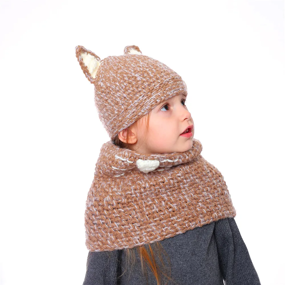 Шарф шапка животные теплые наушники кошка детская шапка зимняя детская шапка с шарф из песца мальчик девочка шапка теплый шарф с капюшоном