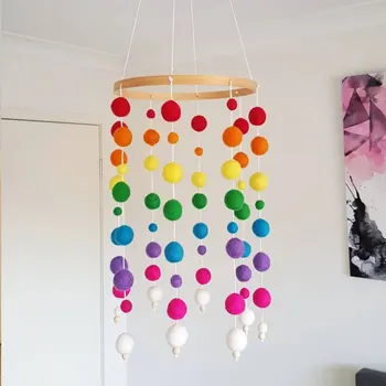 

Felt Ball Wind Chimes Craft Decoration Nursery Wooden Handmade Gift Durable Kids Room Beautiful Photo Props Baby Bed Hanging
